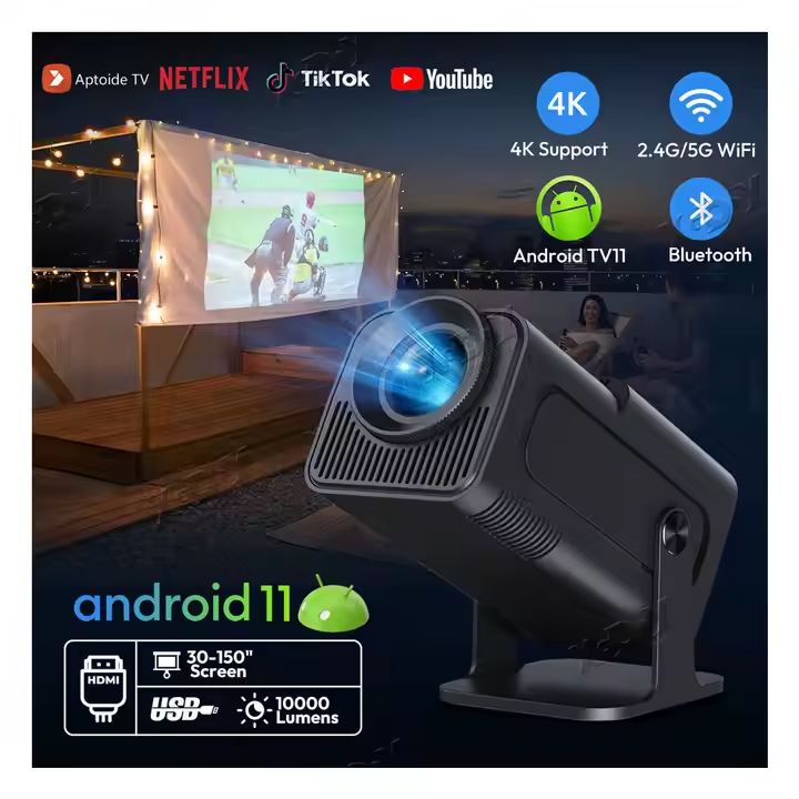 HY320 Mini Portable Projector, Mini Projector 4K, 300 ANSI Smart Projector
