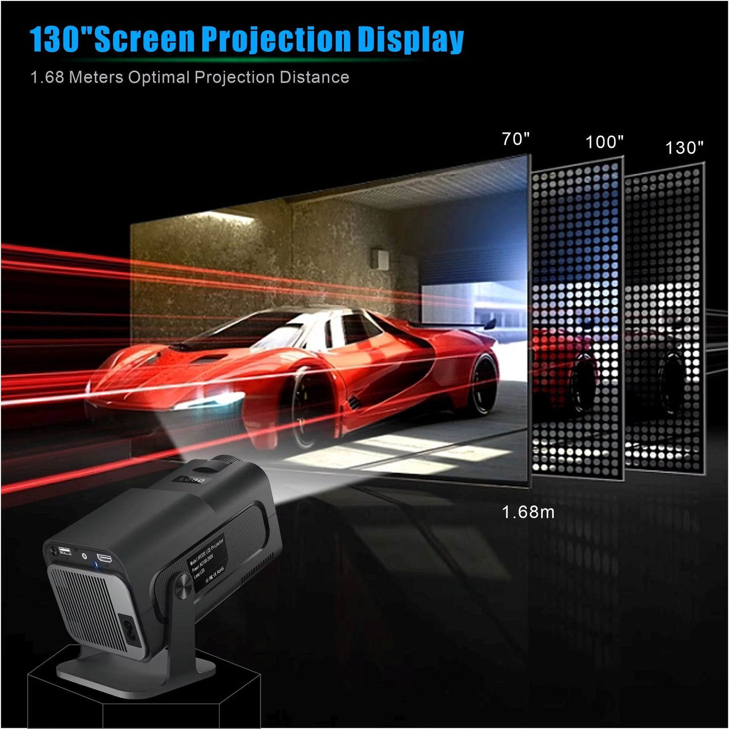 HY320 Mini Portable Projector, Mini Projector 4K, 300 ANSI Smart Projector