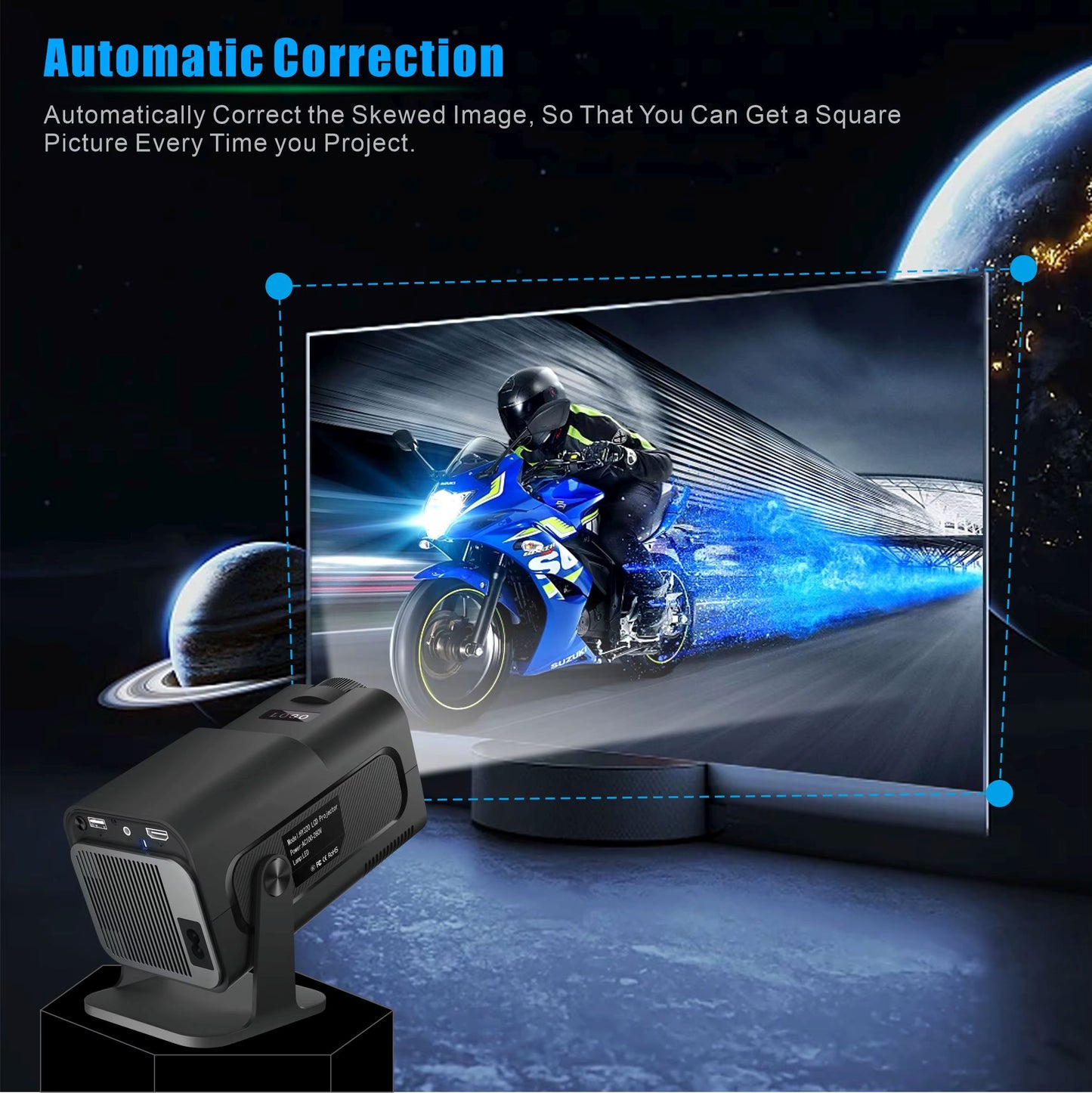 HY320 Mini Portable Projector, Mini Projector 4K, 300 ANSI Smart Projector