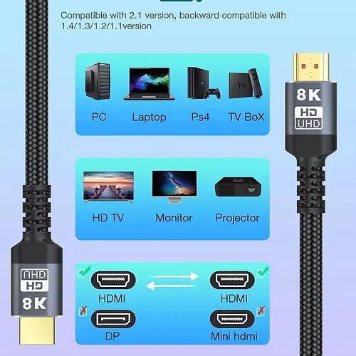 Câble HDMI 2.1 mâle vers mâle 8K/4K 1 mètre par Fire Electronics