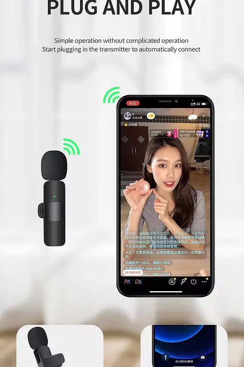 Microphone Lavalier stéréo sans fil portable 2,4 G pour interview en direct, mini suppression du bruit en extérieur