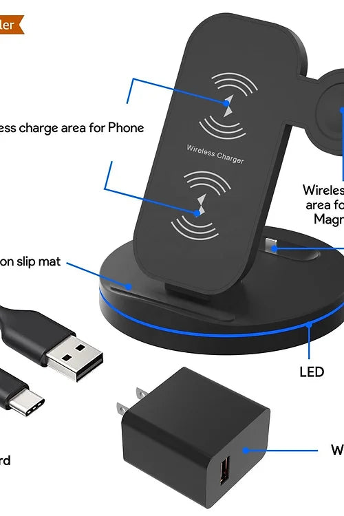 Lot de 2 supports de charge magnétiques sans fil, 3 en 1 pour Apple