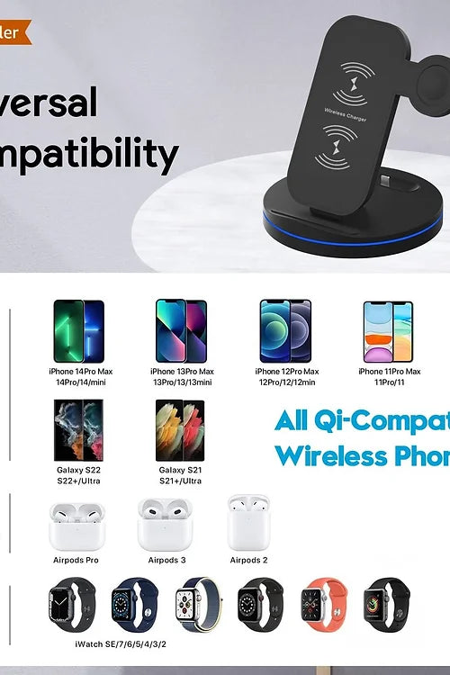 Lot de 2 supports de charge magnétiques sans fil, 3 en 1 pour Apple