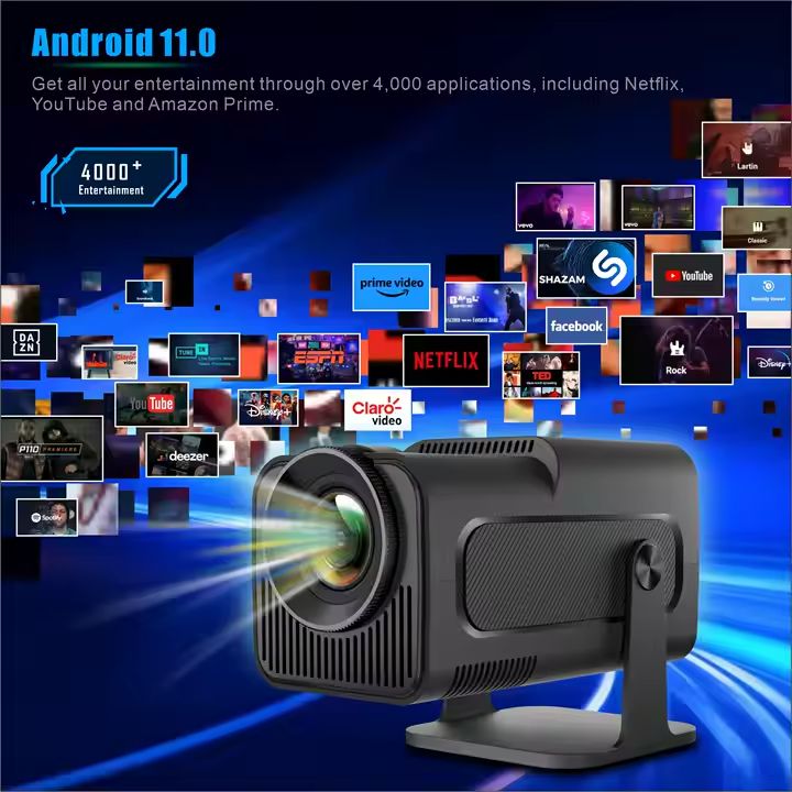 HY320 Mini Portable Projector, Mini Projector 4K, 300 ANSI Smart Projector