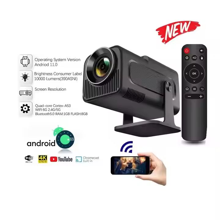 HY320 Mini Portable Projector, Mini Projector 4K, 300 ANSI Smart Projector