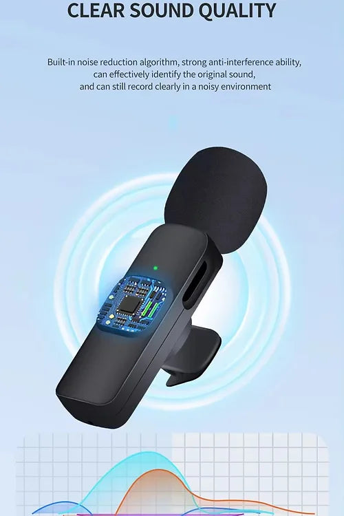Microphone Lavalier stéréo sans fil portable 2,4 G pour interview en direct, mini suppression du bruit en extérieur