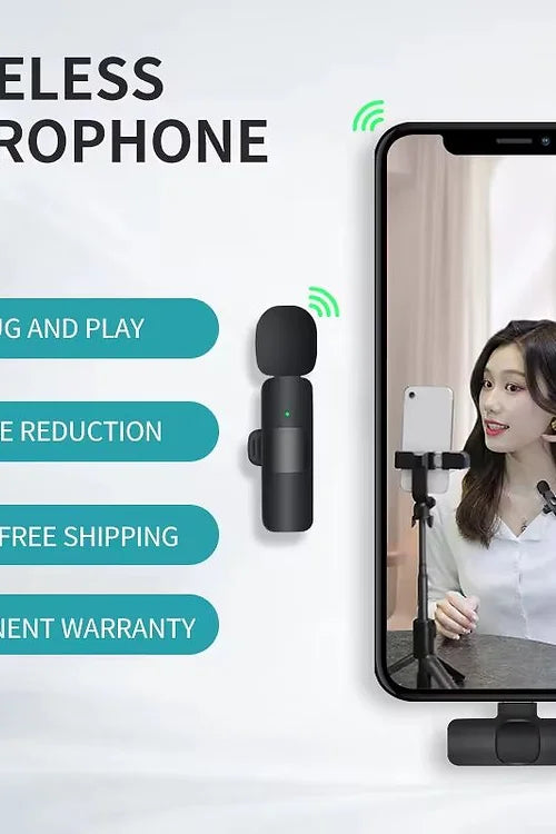 Microphone Lavalier stéréo sans fil portable 2,4 G pour interview en direct, mini suppression du bruit en extérieur